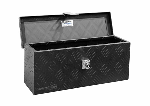 Truckbox DB015 Schwarz, Deichselbox, Werkzeugbox, Alu Riffelblech, Alubox, Staukasten, Anh&auml;ngerkiste - ca. 13 Liter