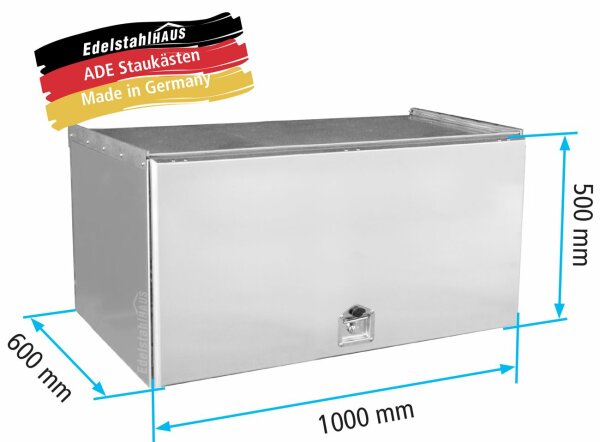ADE Schubdeckelkasten Edelstahl 1000 x 500 x 600 mm, Werkzeugkasten, Staukasten, Staubox, Unterflurbox