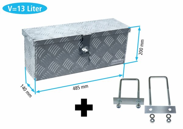 Truckbox D015 + inkl. Montagesatz MON4002 Deichselbox, Werkzeugbox, Alu Riffelblech, Alubox, Staukasten, Anh&auml;ngerkiste - ca. 13 Liter