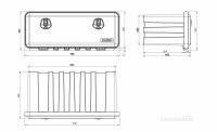 Daken J090 + inkl. Horizontaler Halter HH420, Werkzeugkasten, Stauboxen, Staukasten LKW, Unterflubox, 900 x 367 x 450 mm, ca. 90 Liter