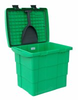 Daken Pitbox SB108-gr&uuml;n + Schaufel, Streugutbox, Streugutkiste, Lagerbox, Streugutbeh&auml;lter, Streusalzbeh&auml;lter, Transportbox, Salz Box, ca. 108 Liter
