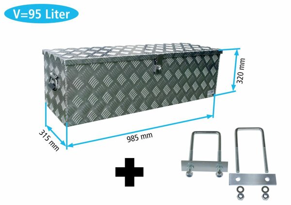 Truckbox D100 + inkl. Montagesatz MON4002 Deichselbox, Werkzeugbox, Alu Riffelblech, Transportbox, Alu Transportbox, Anh&auml;ngerkiste - ca. 95 Liter