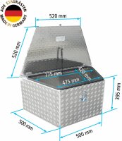 ADE Premium Trapez Deichselbox Alu Riffelblech 900 (500) x 500 x 400 mm, Anh&auml;ngerbox, Staukasten, Staubox