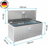 ADE Premium Deichselbox Alu Riffelblech 1000 x 350 x 400 mm, Anhängerbox, Staukasten, Staubox