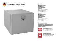 ADE Werkzeugkasten Alu Riffelblech 800 x 500 x 500 mm, Staukasten, Staubox, Unterflurbox + 2 x Edelstahlkette beidseitig 90&deg; aush&auml;ngbar