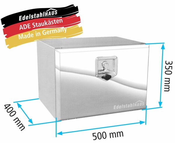 ADE Werkzeugkasten Edelstahl, Deckel poliert 500 x 350 x 400 mm, Staukasten, Staubox, Unterflurbox
