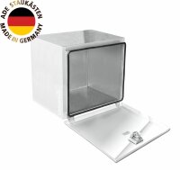 ADE Werkzeugkasten Edelstahl, Deckel poliert 600 x 500 x 600 mm, Staukasten, Staubox, Unterflurbox + 2 x ADE Gasdruckfeder bis zu 130&deg;