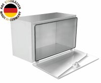 ADE Werkzeugkasten Edelstahl, Deckel poliert 1000 x 500 x 600 mm, Staukasten, Staubox, Unterflurbox + 2 x ADE Gasdruckfeder bis zu 130&deg;