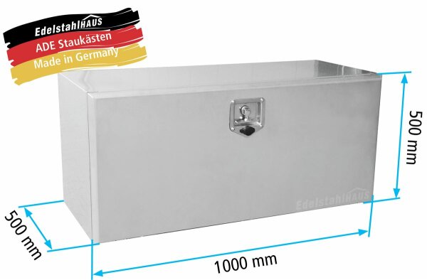 ADE Werkzeugkasten Edelstahl 1000 x 500 x 500, Staukasten, Staubox, Unterflurbox + 2 x ADE Gasdruckfeder bis zu 130&deg;